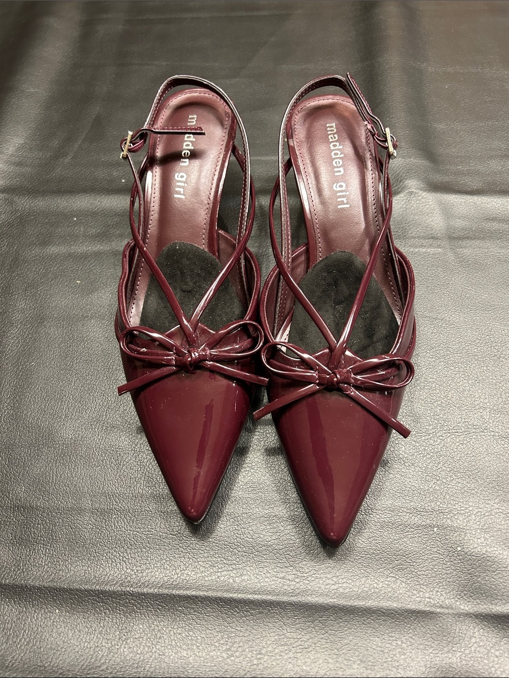 Madden Girl Burgundy Patent Pointed Toe Slingback Heels